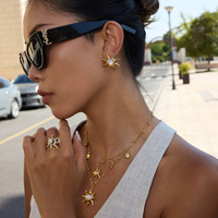 Ensemble collier et bracelet en acier inoxydable plaqué or 18 carats avec pendentif soleil, perles colorées, bijoux bohèmes, résistant à l'eau, cadeau pour femmes