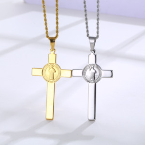 Collier pendentif croix religieuse Olivia sans nickel, acier inoxydable plaqué or 18 carats, collier croix <span class=keywords><strong>crucifix</strong></span> pour homme et femme - Product Image 1