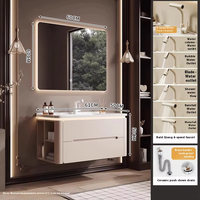 Ensemble de meuble-lavabo de salle de bain moderne en bois laqué crème avec vasque intégrée en céramique et finition laquée