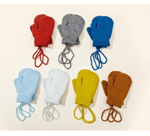 1-4 yaş için şeker renkli kış çocuk eldivenleri, sonbahar ve kış polar Halter boyun eldivenleri, sıcak örme eldiven - Product Image 3