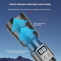 Lampe torche LED multifonctionnelle puissante avec affichage numérique, zoom, ABS, IP44, portable, longue portée, charge Type-C pour le camping
