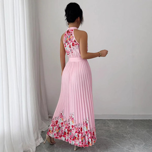 <span class=keywords><strong>Abito</strong></span> <span class=keywords><strong>lungo</strong></span> da donna elegante con stampa floreale, scollo all'americana e vita annodata, plissettato, con ampia gonna a ruota, stile europeo e americano, collezione 2026 - Product Image 2