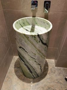 Di alta qualità Design europeo unico in marmo verde <span class=keywords><strong>bagno</strong></span> un pezzo rotondo piedistallo lavabo lavabo lavabo - Product Image 2