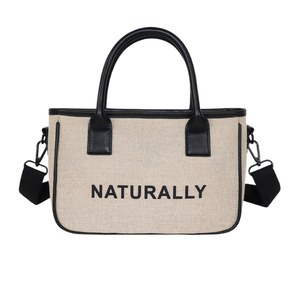 Sac à bandoulière 2 en 1 en jute et coton, sac à main populaire pour femme avec fermeture éclair, petite pochette, sac pour téléphone portable en cuir PU - Product Image 1