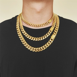Colar Personalizado com Logo em Cadeia Miami Cuban Link de Aço Inoxidável Banhado a Ouro 18k para Homens, 8/10/12/14mm - Product Image 1
