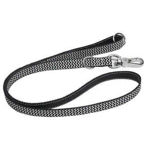 Custom BlackWhite Striped Leather Dog Leash Head Layer Cowhide Short Dog Leash With Low MOQ