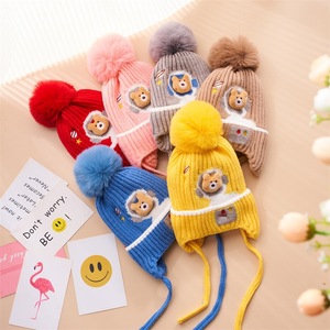 <span class=keywords><strong>Bonnet</strong></span> d'hiver en acrylique pour bébé, motif ours, chaud et mignon, sensation <span class=keywords><strong>laine</strong></span>, bonnets tricotés épais pour filles, vente en gros pour enfants - Product Image 2