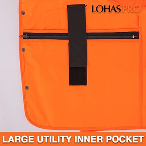Gilet de sécurité haute visibilité ANSI Classe 2, 7 poches multiples, orange fluorescent, pour hommes et femmes, pour le travail et la construction, grande poche dorsale - Product Image 5