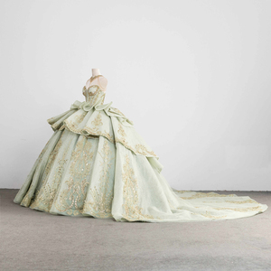 Vestido <span class=keywords><strong>de</strong></span> Fiesta Verde Bordado, Vestido <span class=keywords><strong>de</strong></span> <span class=keywords><strong>Gala</strong></span> Largo hasta el Suelo, Escote Corazón, Vestido Formal <span class=keywords><strong>de</strong></span> Noche para Boda con Cola, <span class=keywords><strong>Vestidos</strong></span> <span class=keywords><strong>de</strong></span> 15 Años - Product Image 4
