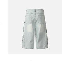 Pantalon en jean court délavé vintage pour femmes taille moyenne Style droit trois-quarts été Cargo Jeans poches tendance de la rue
