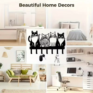 Porte-manteau mural multifonctionnel moderne en métal noir mat sculpté motif animal, sans perçage, <span class=keywords><strong>à</strong></span> un seul niveau, avec crochets <span class=keywords><strong>pour</strong></span> <span class=keywords><strong>clés</strong></span> - Product Image 6