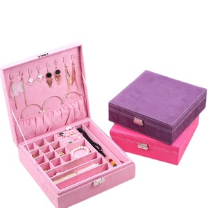 Custom Jewelry Travel Case Jewelry Case Travel Organizer <b>Velvet</b> Pink Jewelry <b>Box</b> Case - Product Image 3