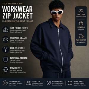 Felpa con Zip e Colletto 440GSM, Giacca da Lavoro Stile Old Money, Felpa con Spalle Scese, Streetwear, Vendita all'Ingrosso OEM - Product Image 1