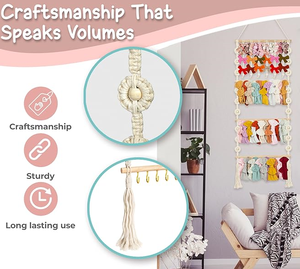 Bohe ที่คาดผมไม้สไตล์ macrame และที่ใส่โบว์พร้อมก้าน48ตะขอโลหะ6สลิงสำหรับเด็กหญิงตกแต่งสถานรับเลี้ยงเด็กของขวัญ<span class=keywords><strong>ใน</strong></span>ห้องอาบน้ำ - Product Image 3