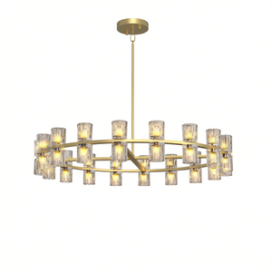 Lámpara de araña moderna de cristal dorado de 36 pulgadas con bombillas G4 para comedor, sala de estar o vestíbulo - Product Image 1