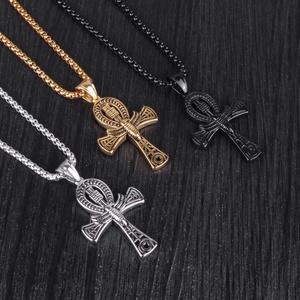 Collar de Acero Inoxidable con Colgante de Cruz Ankh Egipcia Antigua Chapado en Oro de 18K, Estilo Vintage, Joyería para Hombre, Venta al por Mayor - Product Image 5