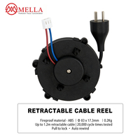 Enrouleur de câble électrique miniature Mella à ressort rétractable automatique, 2200W, IP54, avec 2 prises CA et extrémités dénudées