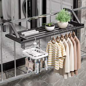 Hanging Clothes <b>Rack</b> Double Bar Rectangle Hook Type <b>Drying</b> <b>Rack</b> For Balcony Windowsill Outdoor Use - Product Image 1