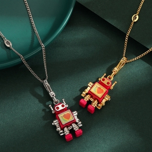 Collana con Ciondolo a Forma di Cuore con Alfabeto Stampato e Robot, Piccolo Charm Mobile, Gioielli per Donne - Product Image 1