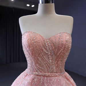 Robe de soirée formelle rose sans bretelles pour femme, coupe princesse, taille naturelle, volants, plis, respirante - Product Image 2