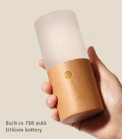 Veilleuse LED moderne pour chambres à coucher Capteur de gravité à changement de couleur avec base en bois Corps en ABS et abat-jour blanc