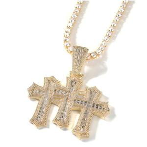 Gioielli più popolari 5A CZ con ciondoli a tripla croce in ottone ciondoli da Tennis collana a catena da donna regali cristiani religiosi - Product Image 1