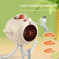 Nouveau ventilateur de poussette 2026, USB sans balais, grande capacité, mini ventilateur de bureau dessin animé pieuvre avec éclairage et contrôle par touches de piano