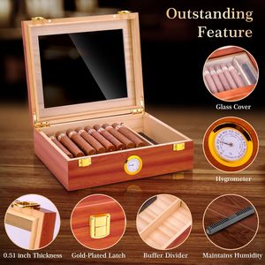 Humidor à cigares de bureau portable classique de haute qualité en laque, avec couvercle en verre, construction en bois, hygromètre et fonctions anti-humidité - Product Image 5