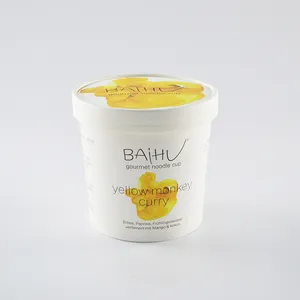 Boîte de récipient de crème glacée jetable personnalisée avec emballage de tasse de yaourt en relief de papier de qualité alimentaire enduit de cuillère