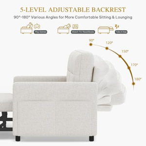 <span class=keywords><strong>Canapé</strong></span>-lit <span class=keywords><strong>convertible</strong></span> 3-en-1 avec lit escamotable, futon en lin et dossier réglable, <span class=keywords><strong>canapé</strong></span> deux places moderne - Product Image 6