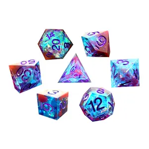 Conjunto de dados de resina poliédricos, cor verde dupla, borda afiada, d4 d6 d8 d10 d12 d20 d % dnd, personalizado para jogos de tabuleiro ludo