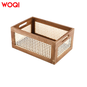 Hộp đựng đồ bằng gỗ kiểu thùng, chất liệu mây đan, nhẹ, kích thước vừa, trang trí theo phong cách cổ điển WOQI, dùng để đựng thực phẩm, hoa quả trong nhà bếp - Product Image 1