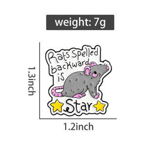 Pin de esmalte con diseño de ratón que dice '<span class=keywords><strong>rats</strong></span> spelled backwards is star', juego de palabras, ratón lindo con orejas rosas, roedor gris, cita, broche, insignia de solapa, joyería al por mayor - Product Image 6