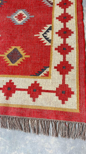 Red Southwestern Handmade Wool Jute Runner <b>Rug</b> <b>Tribal</b> Geometric Kilim Carpet Boho Farmhouse Floor Decor for Hallway Entryway - Product Image 6
