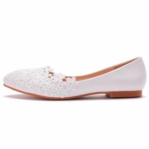 Scarpe da sposa in pizzo piatto <span class=keywords><strong>bianco</strong></span> Morili <span class=keywords><strong>con</strong></span> tacchi piatti casual a punta bianca scarpe basse da donna MS01LA - Product Image 3
