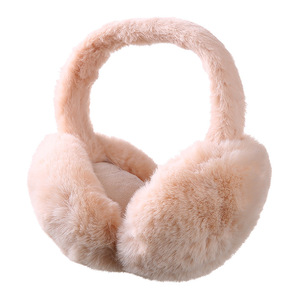 Orejeras de piel de conejo sintética, calentadores de orejas plegables y cálidos para invierno, para mujeres, estudiantes, uso en interiores, color gris, rosa, color polvo - Product Image 5