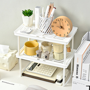 Desktop Storage Rack For Cups Coffee Tea Sets Foldable Rectangle Office Organizer Standing Type 3 Tier White - Product Image 1
