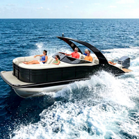 Bateau ponton en aluminium Allhouse 25FT avec moteur hors-bord pour la pêche et la navigation à la dérive, capacité de 12 à 15 personnes, modèle PB-25FT, fabriqué en Chine