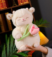 Boneka Domba Tulip Lucu Grosir, Boneka Domba Kecil Memegang Bunga, Boneka Hewan Isi Dakron, Boneka Penghibur Anak, Boneka Domba Plush