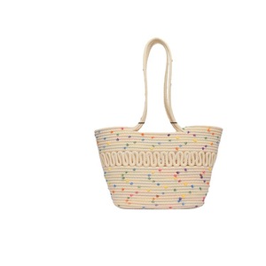Sac fourre-tout en coton et lin pour femmes, sac à bandoulière de couleur unie avec coutures tressées, pour un usage quotidien, printemps 2023 - Product Image 5