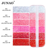 JUNAO Nouveau Design Mix Jelly Résine Pierres Kits Dos Plat 2mm 3mm Cristal Vente en Gros 12 Grilles Résine Strass pour Manucure DIY