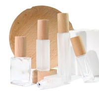 Flacon de parfum miniature de voyage 3ml 5ml 10ml 15ml en verre mat, forme carrée ou cylindrique, avec bouchon en bois