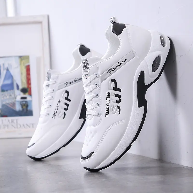 Wholesale of high-quality leather air cushion thick soled men's leisure running fitness sports shoes by China Shoe Factory