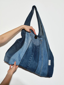 Custom Denim Fabric <strong>Patchwork</strong> Hobo Jeans Shoulder <strong>Bag</strong> Denim Shopping <strong>Bag</strong> Large Capacity Lightweight Denim Tote <strong>Bag</strong> - Product Image 2