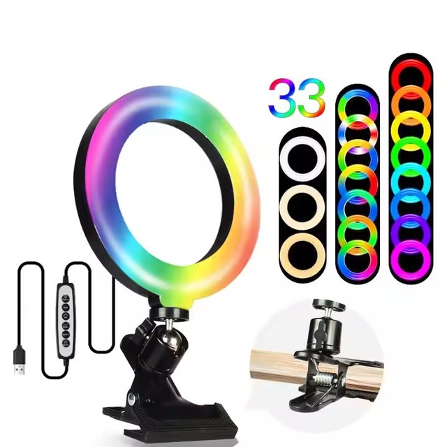 RGB LED Ring Light 360 Degree Dimmable Clip on Desk Monitor Laptop Video Conference Lighting Monitor Light Vlogging Decoration