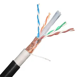 Cabo exterior SFTP CAT6 Lan 23AWG 24AWG cobre CCA 250MHz 1Gbps blindado PE PVC duplo Jakcket OEM ICT rede cabo 305m 1000ft