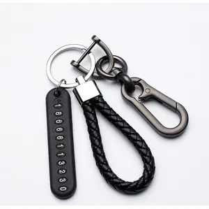 Anti-Lost Leather Bradie Rope Car Keychain Phone Number Card Keyring Auto Vehicle Key Chain Holder Standard Pencils Accessories