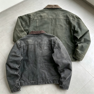 Veste de travail vintage pour <span class=keywords><strong>homme</strong></span> en toile délavée avec <span class=keywords><strong>col</strong></span> en velours côtelé, en coton épais, poches zippées, <span class=keywords><strong>manteau</strong></span> utilitaire robuste pour le travail - Product Image 2