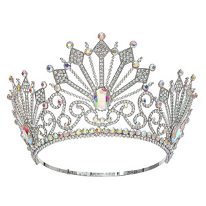 Elegant Silver Round Rhinestone Tiara Exquisite Hollow Design Multi Color Gem Crown <b>Wedding</b> Party Hair <b>Accessory</b> - Product Image 5