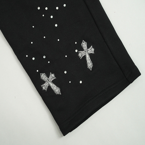 Pantalon de survêtement pour homme en molleton français à taille élastique, coupe large, avec broderie personnalisée, mélange coton-polyester 450 g/m², noir, avec strass - Product Image 5